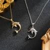 Trendy Titanium Steel Dolphin Necklace with Zircon Inlay