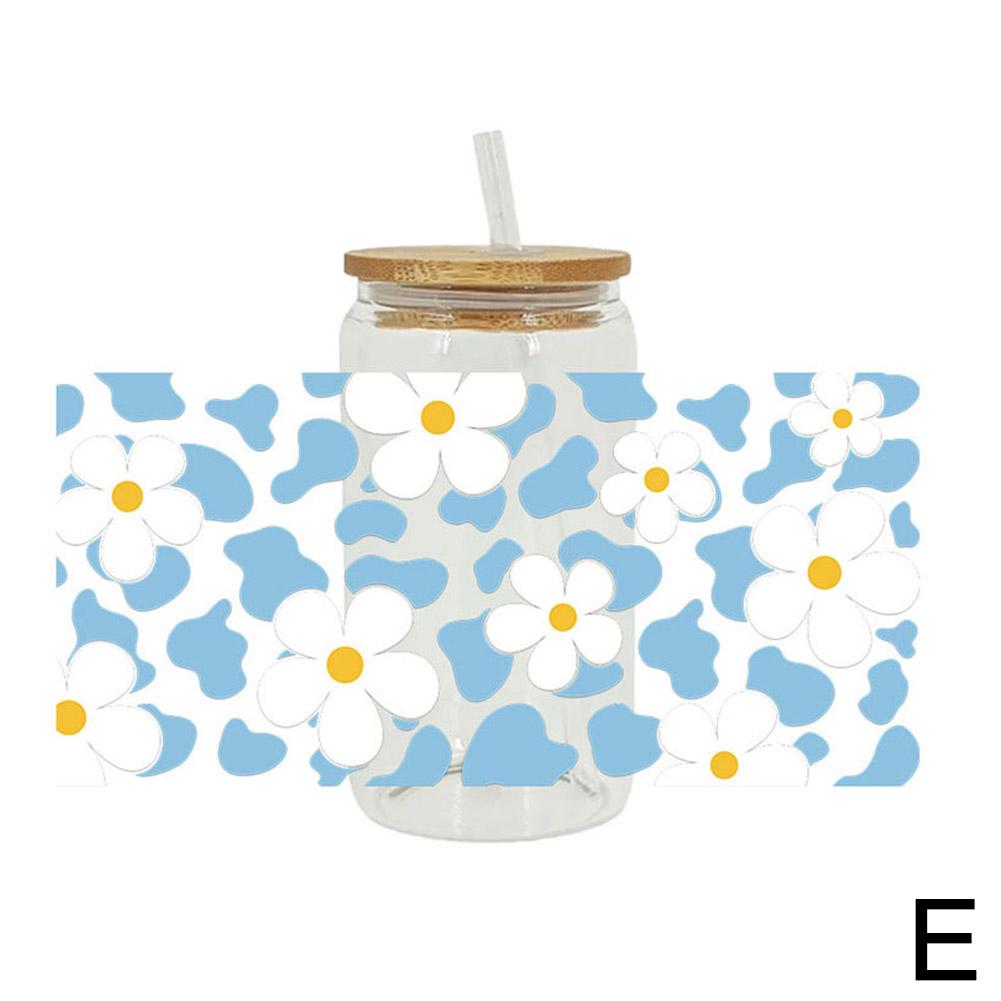 Květina 16OZ UV DTF Cup Wrap Transfers Samolepky Vlastní vodotěsná plechovka 1ks Glass DIY Lab O1D9