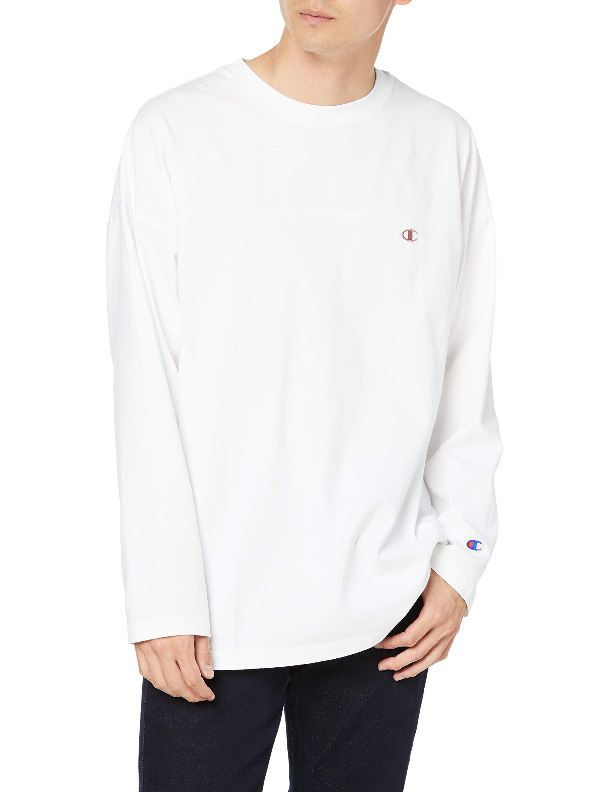 

Длинная футболка с длинным рукавом и большим графическим логотипом Dolman на спине M [Champion], футболка, 100% хлопок, силуэт, рукав, принт, принт, C3-S430 мужская белая,