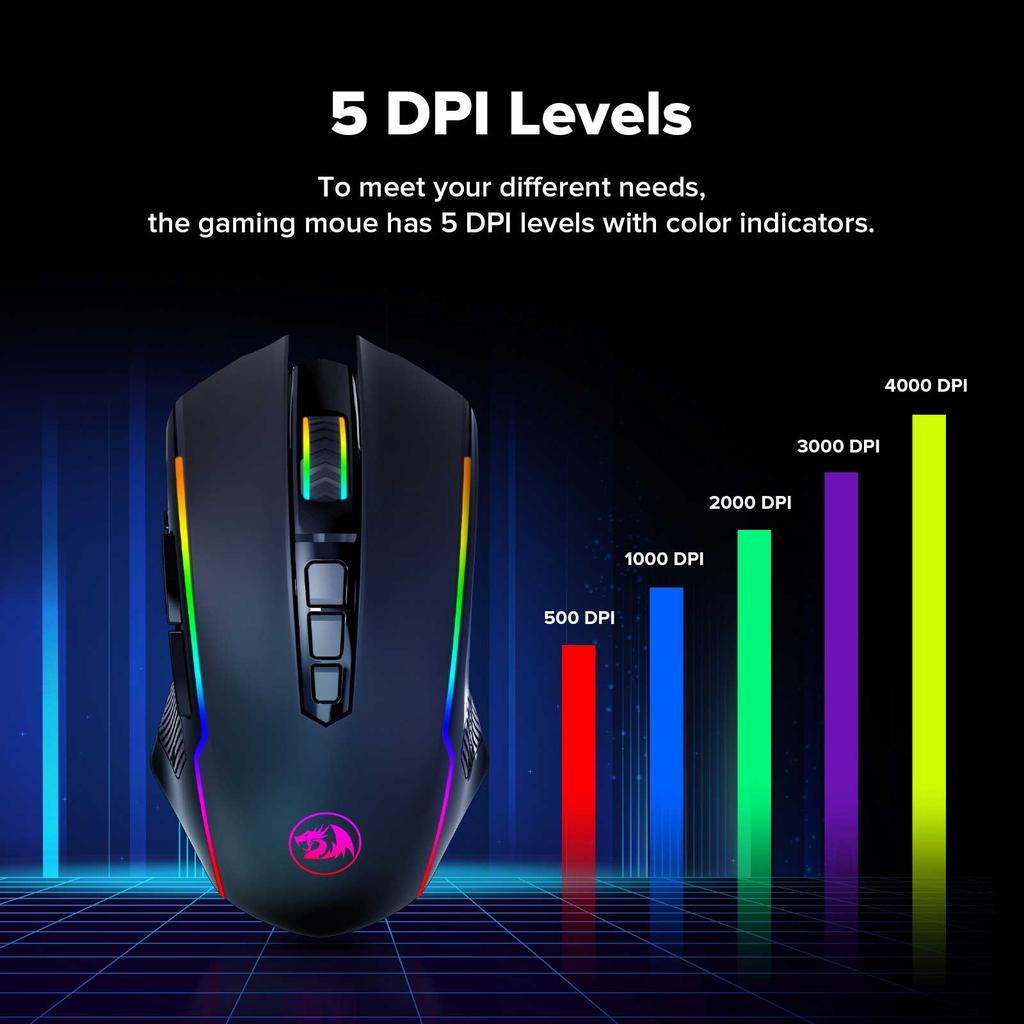 Souris gaming double mode sans fil/filaire Redragon M910-KS RANGER LITE RGB2.4G, 8000 DPI, boutons de tir rapide - Noire