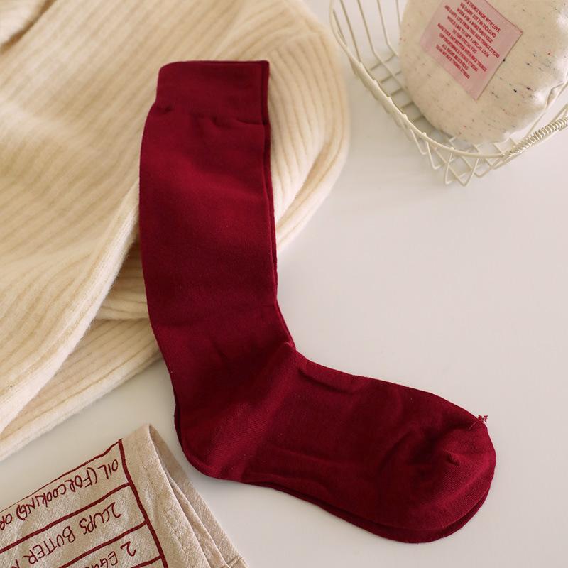 New Year'S Ankara Red Calf Socks Trend Fashion Versatile Burgundy Cotton Medium Stockings