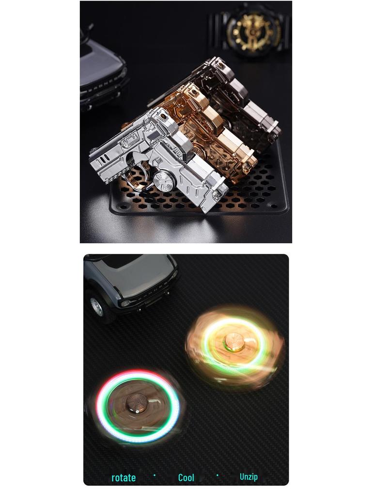 Qunhao Deformable Folding Windproof Lighter - Red Flame, Cool Colorful Lights, Pistol Gyro Design
