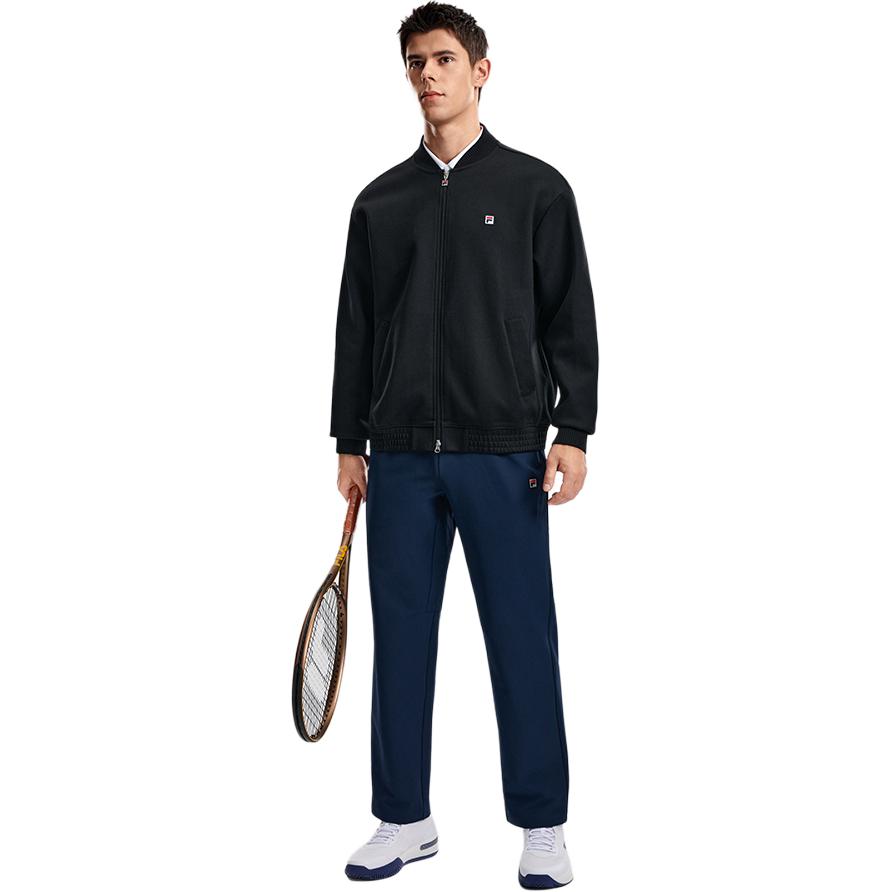 FILA Tennis Sports Minimalist Stand Collar Loose Zip Knit Top Unisex tops A51U613501F-BK