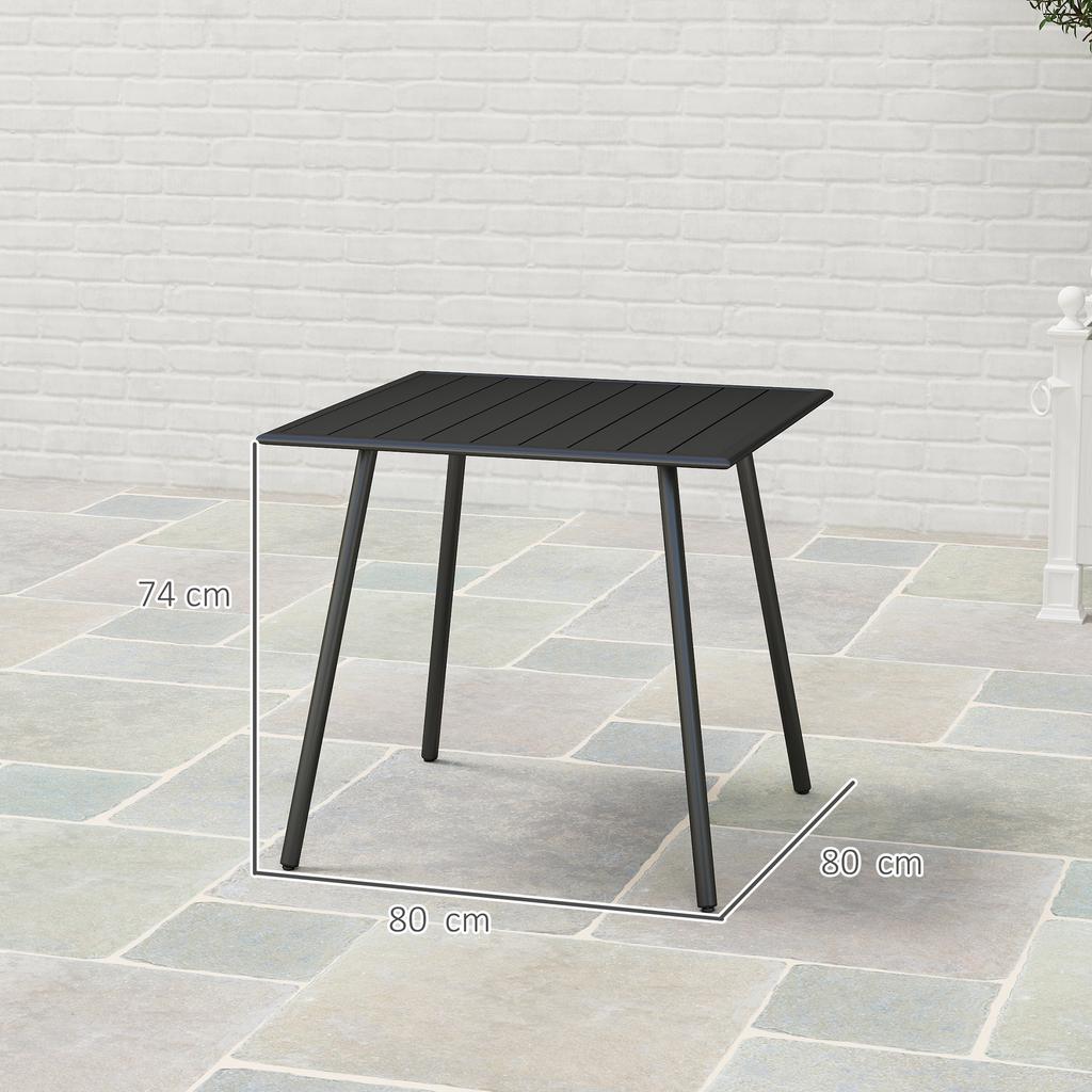 Square Garden Table with Slat Top, Steel Frame, Outdoor Table for 4 Person, 80 x 80 x 74 cm, Black