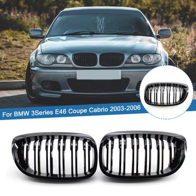Gloss Black Car Double Slat Front Kidney Grille Replacement Racing Grills For BMW 3 Series E46 2 Doors Coupe Cabrio