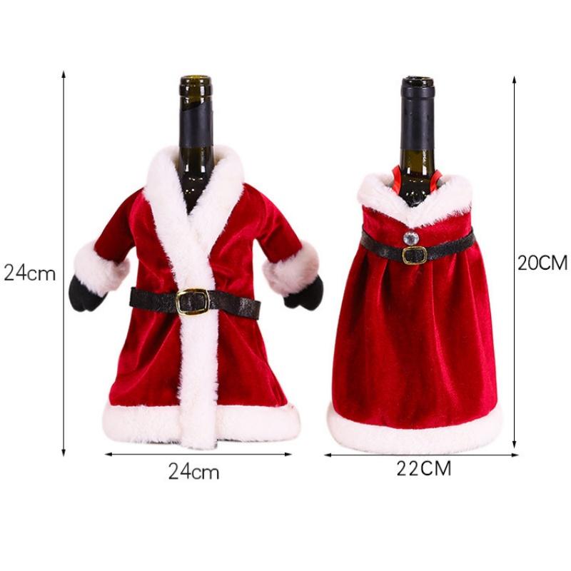 Christmas Velvet Wine Bottle Cover Lovely Dress Design Festive Bottle Ornament for Holiday Dinner Home Decor Xmas Gift