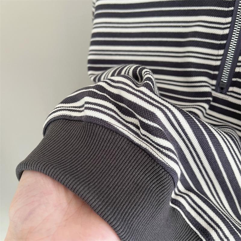 Women's Striped Half-Zip Cropped Hoodie - 2023 Autumn/Winter Long-Sleeve Loose Casual Top