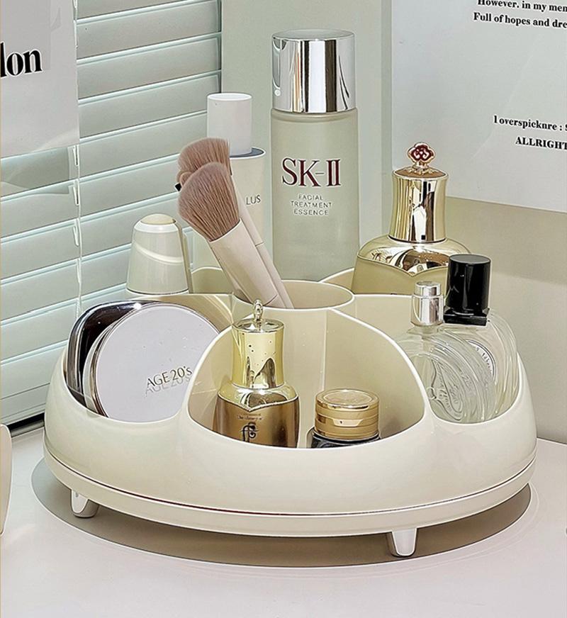 Makeup Perfume Organizer Tray 360° Rotating makeup Storage Box 7 Slot Makeup Brushes Holder Multi-Functional Desk Storage