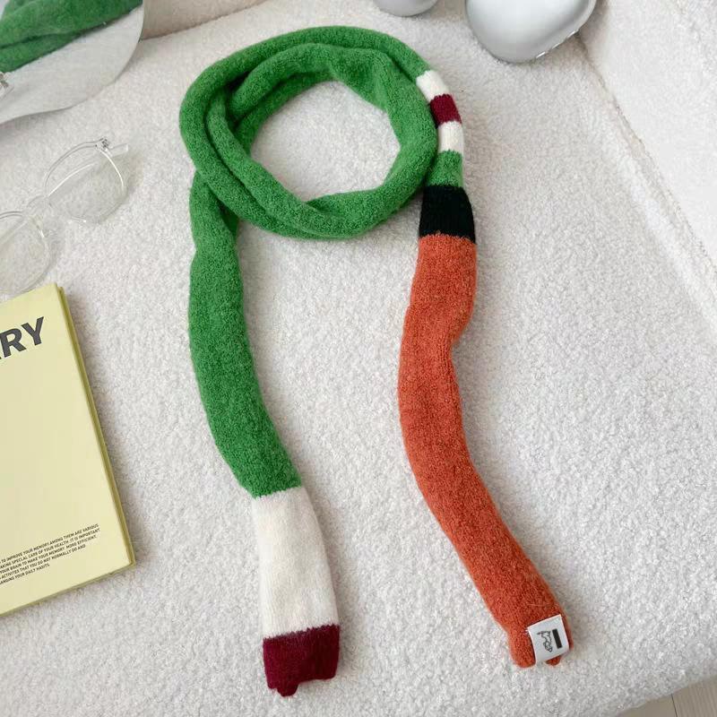 Gestreifter Farbpassender Retro Gestrickter Wollschal Schmaler Langer Schal für Damen Frühling