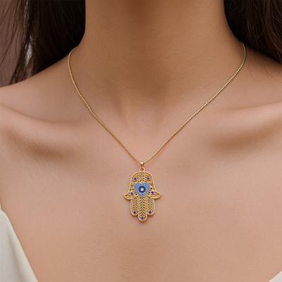 Devil Eye Necklace Chain Vintage Hamsa Hand Necklace with Pendant Rhinestone Palm