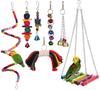 Bird Parrot Toys Play Set for Bird Cage, Colorful Chewing Hanging Swing Toy Bells, Ladder Swing for Small Parrots, Macaws,