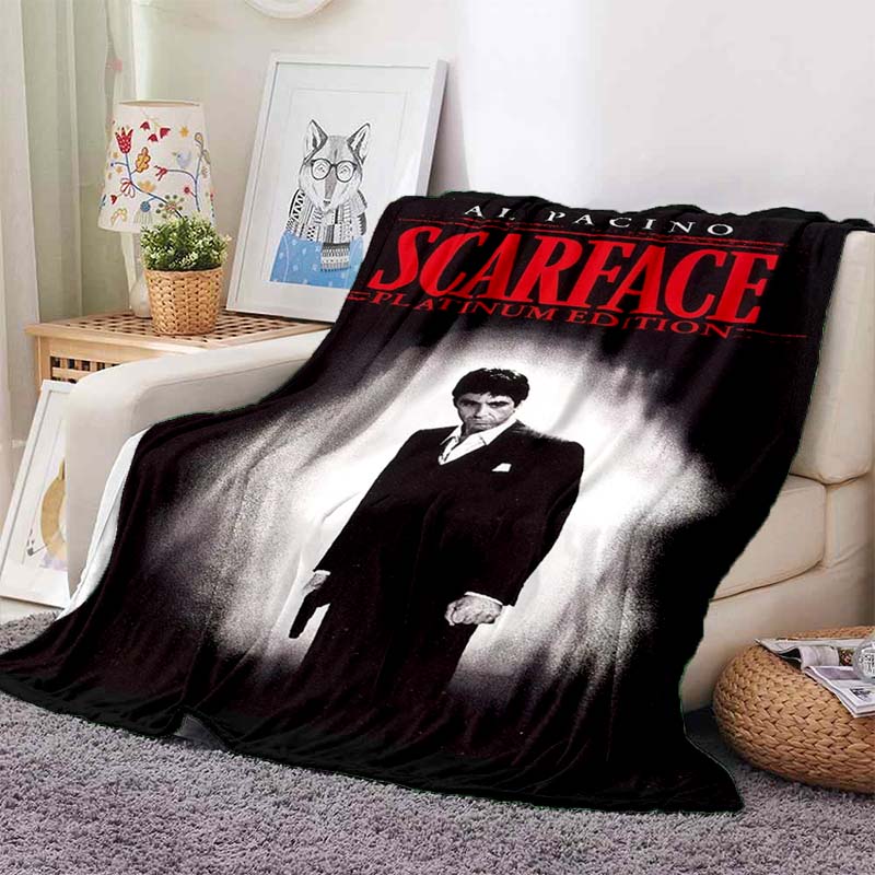 Scarface Classic Movie Print Flannel Blanket Soft Warm Throw For Sofa Bedroom Game Room Living Room Home Bedding Decor Gift
