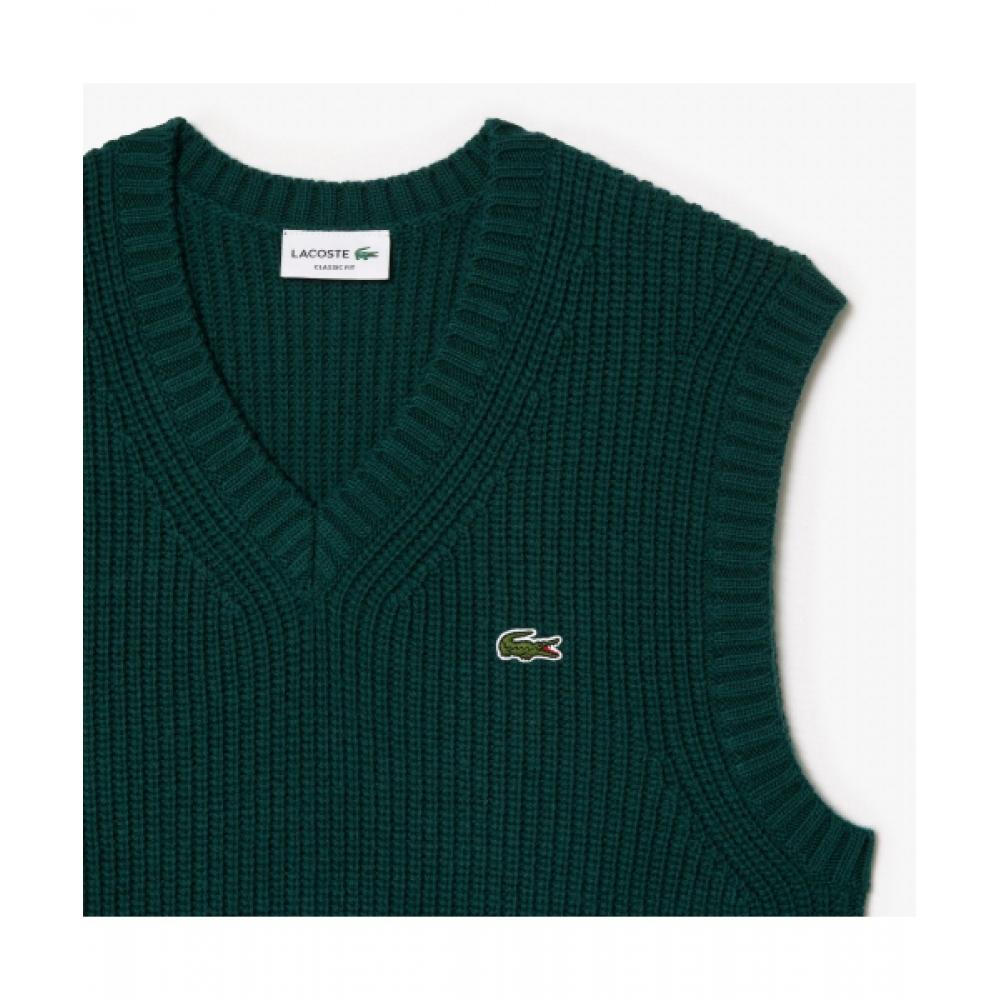 LacoSte Men S Rib tiSSue V Neck VeSt [deep Green]