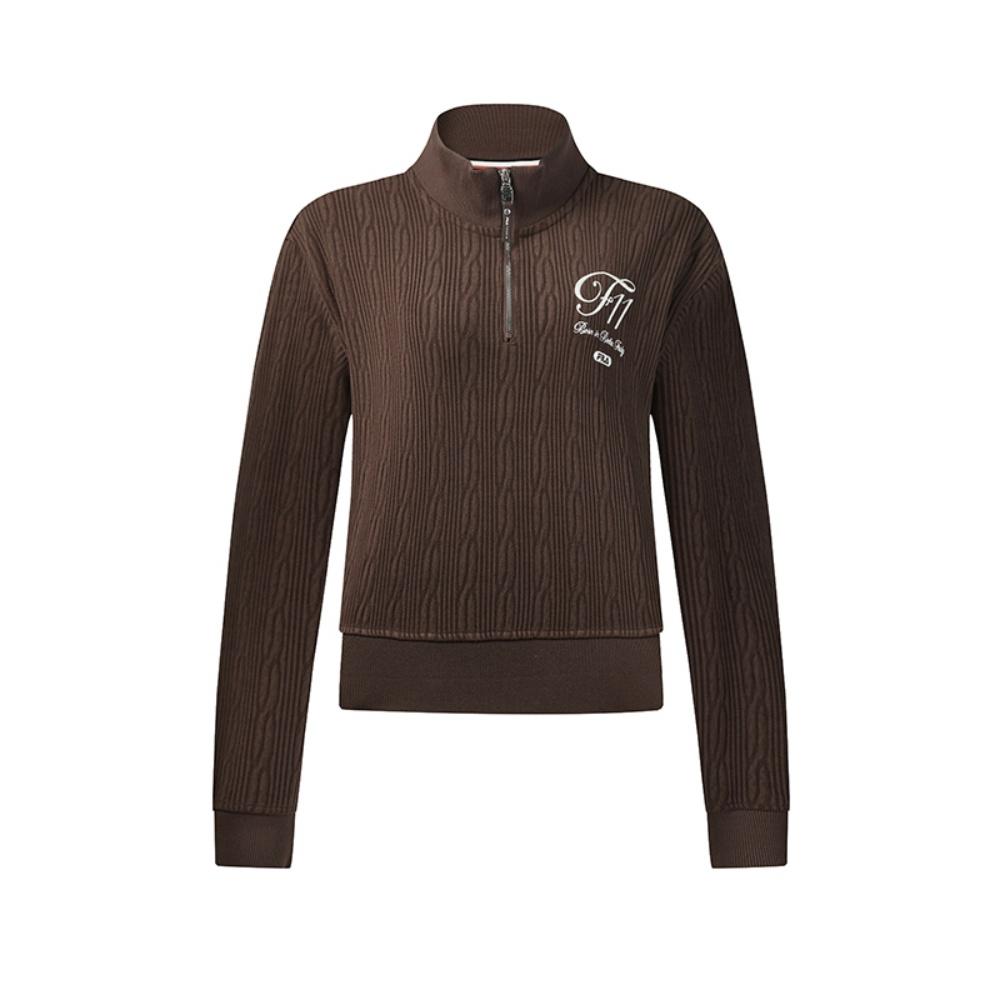 FILA TENNIS Retro Classic Comfortable Casual Tennis Style Versatile Loose Cropped Sweatshirt Women Brown A11W543210FBN S