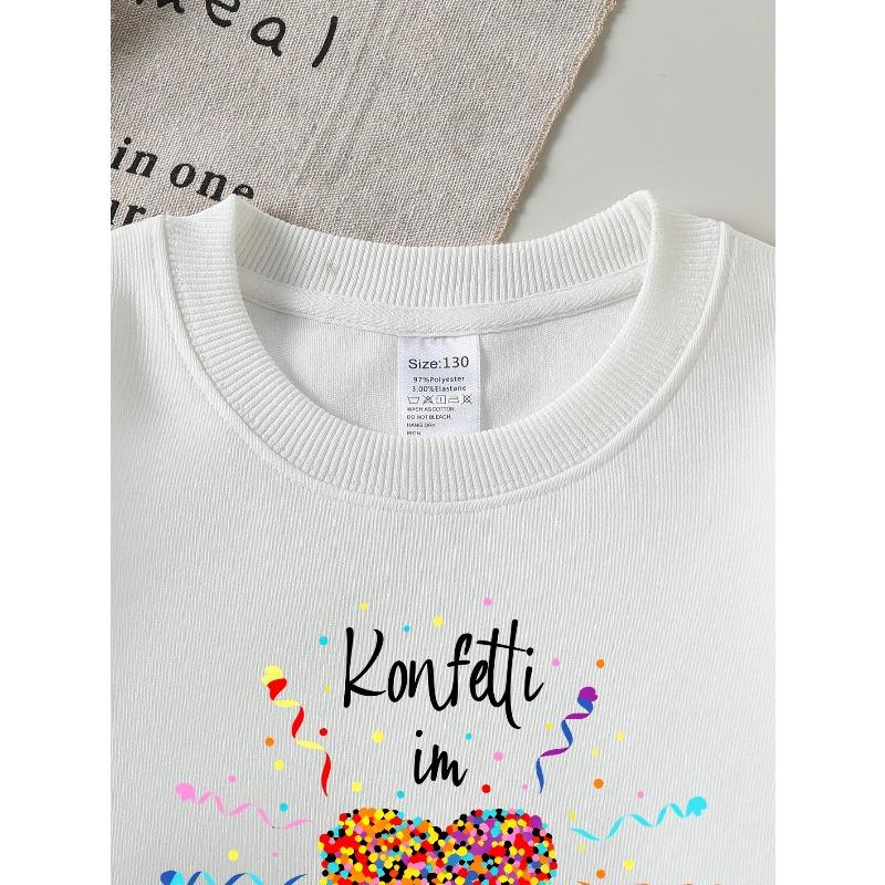 European sizes Confetti Heart Celebration Girls' Crew Neck Sweatshirt, Autumn Winter Western Top, Long Sleeved Casual.