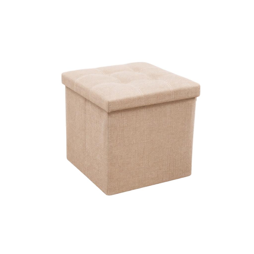 Quadratischer Aufbewahrungs-Hocker mit Polster, faltbar - Platzsparend, mehrzweckige Leinen-Aufbewahrung für Wohnzimmer, Schlafzimmer, Eingangsbereich
