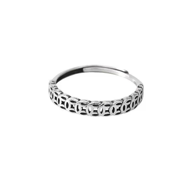 Women's Coin Ring: Adjustable Wrap-Around Design for Good Luck, Unique and Simple Chinese Style, Electroplated Finish