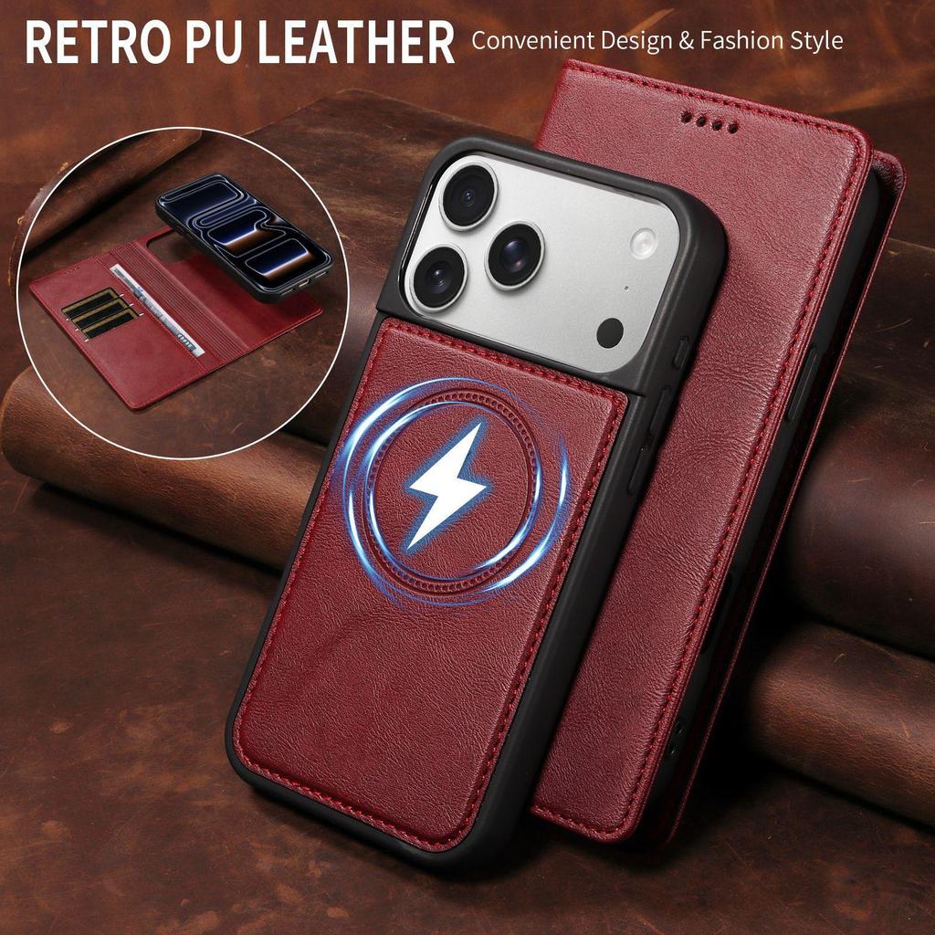 iPhone 18 Pro Max Magnetic Leather Case with Imitation Cowhide Texture and Flip Card Holder