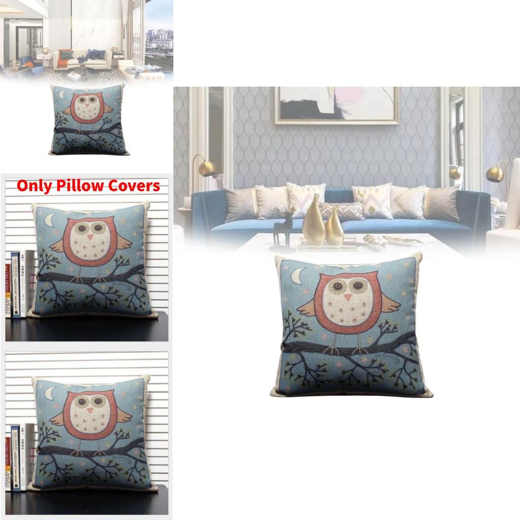 Only Pillowcases Minimalist Cartoon Owl Throw Pillow With Removable Linen Cover For Home Decor
