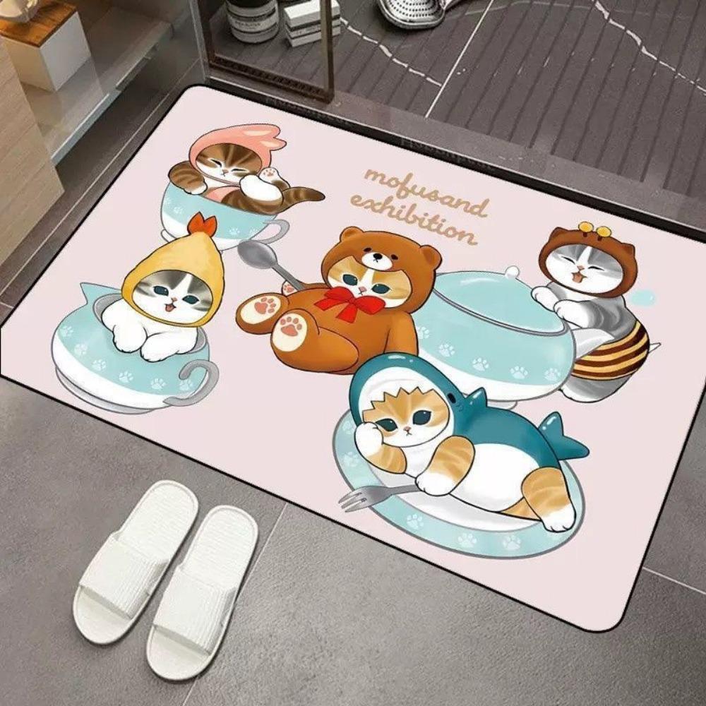 2pcs Cartoon Cat Diatom Mud Floor Mat Bathroom Water Absorption Quick Drying Easy Cleaning Foot Pad Non-slip Mat