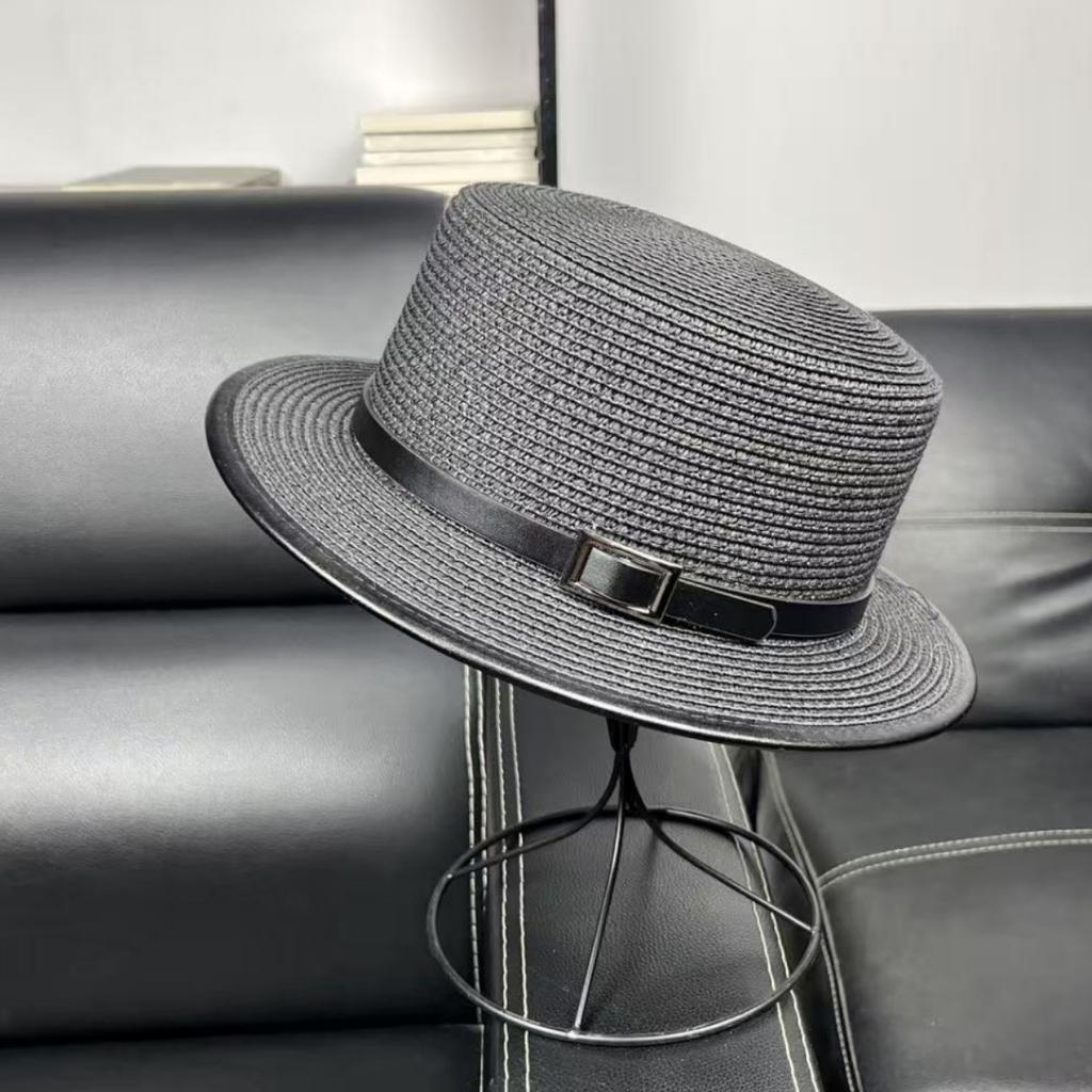 Korean Version of White Flat-top Straw Hat Women's Summer Travel Sunshade Sunscreen Beach Hat Shopping Fashion Small Edge Top Hat