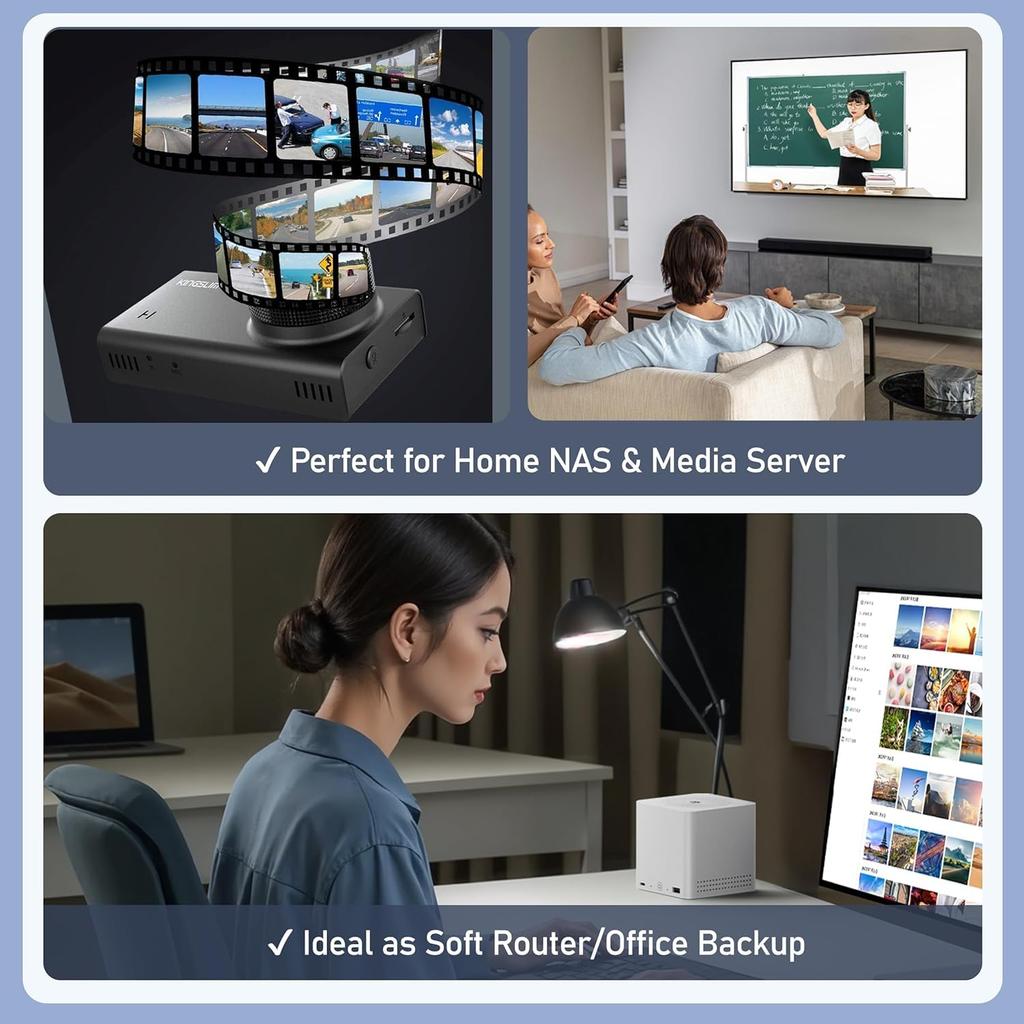 Beelink ME Mini Mini Pearl NAS Up To 24TB Intel N150 12GB DDR5 64GB eMMC 2TB Quiet 33dB Dual HDMI USB Windows Linux Ideal for Home Software and Data