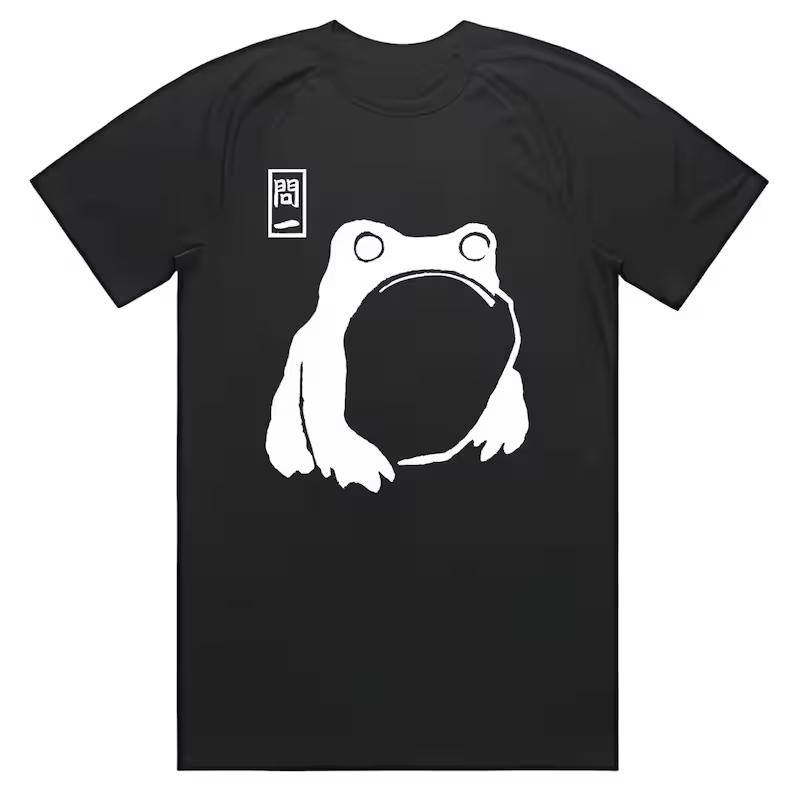 

2026 Spring Summer White Cartoon Frog with Japanese Question Box Print Minimalist Thoughtful Shirt 3XL
