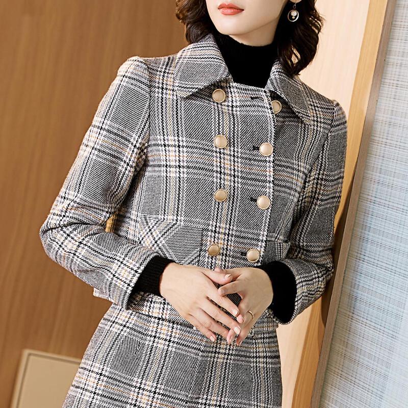 KAVON 2025 Fall/Winter British Style Plaid Double-Breasted Jacket