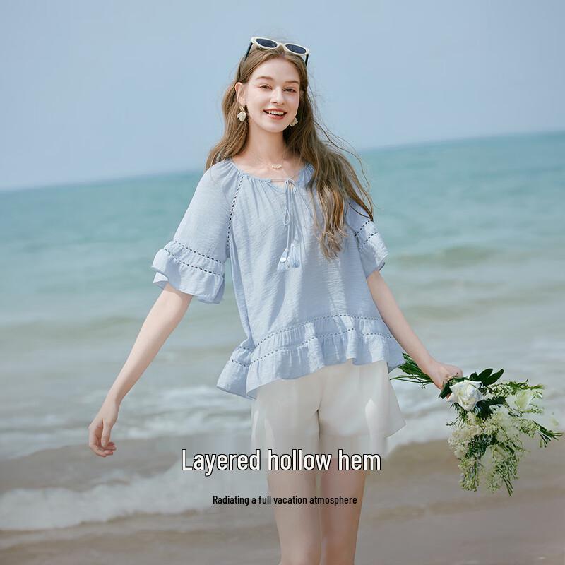 Women's French Textured Babydoll Blouse