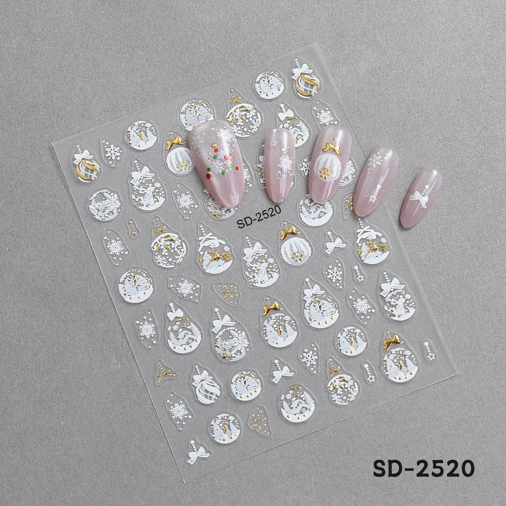 3D Embossed Christmas Nail Stickers - Santa, Tree, Snowflake & Reindeer Decor
