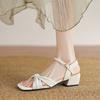 New Flat-soled Sandals Women's Summer Korean Version One-word Sandals Women's Buckle Soft Sole Size Women's Shoes Low-heeled Shoes Square Head
