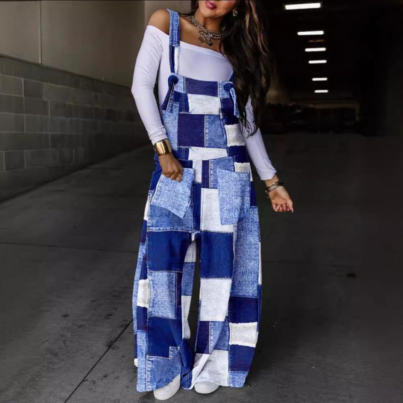 Printed Waist Strap Jumpsuit Trousers Women