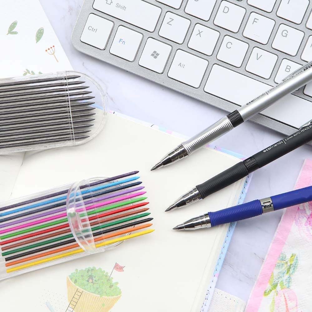 7 Pieces 2.0mm Mechanical Pencil Set with Pencil Sharpener Easy To Use, Suitable for Drawing, Office