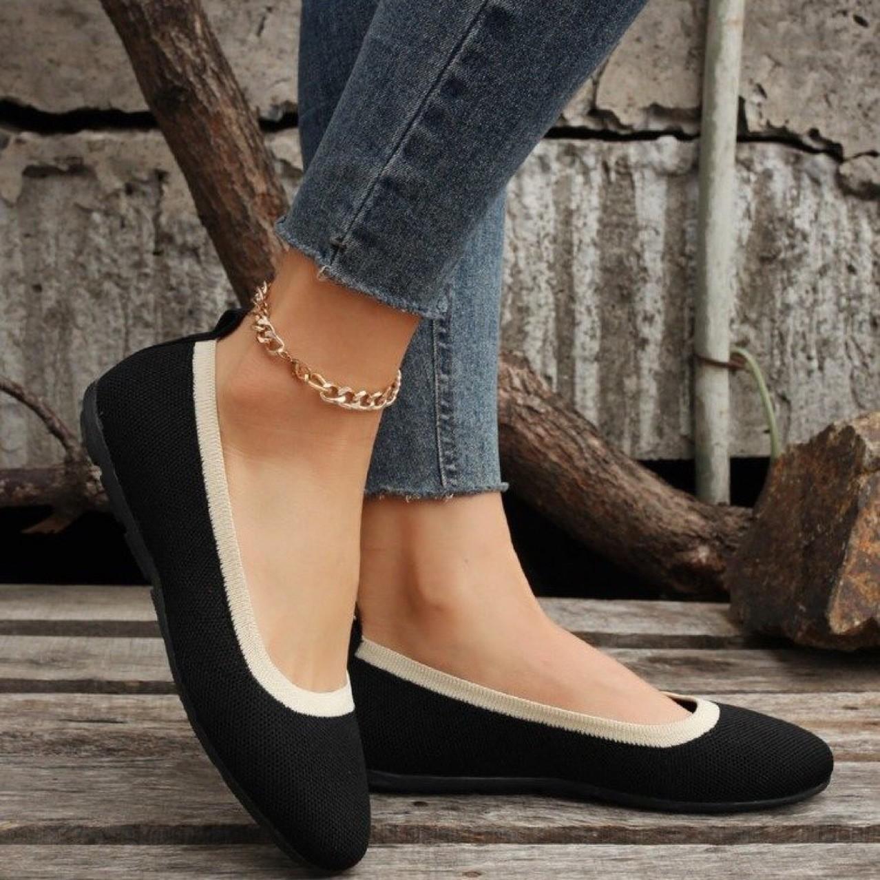 

2024 весна, новые цвета, соответствующие импортной торговле, большой размер, плоский каблук, мягкая подошва, одинарные туфли, повседневные дышащие женские полые трикотажные женские туфли 36 чёрный