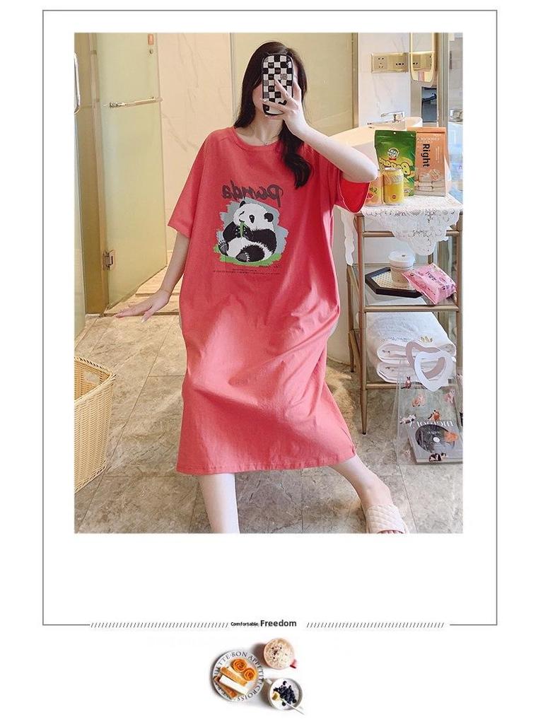 Women's Plus Size Summer Cartoon Nightdress – Lightweight, Round Neck, Short Sleeves, Mid-Length