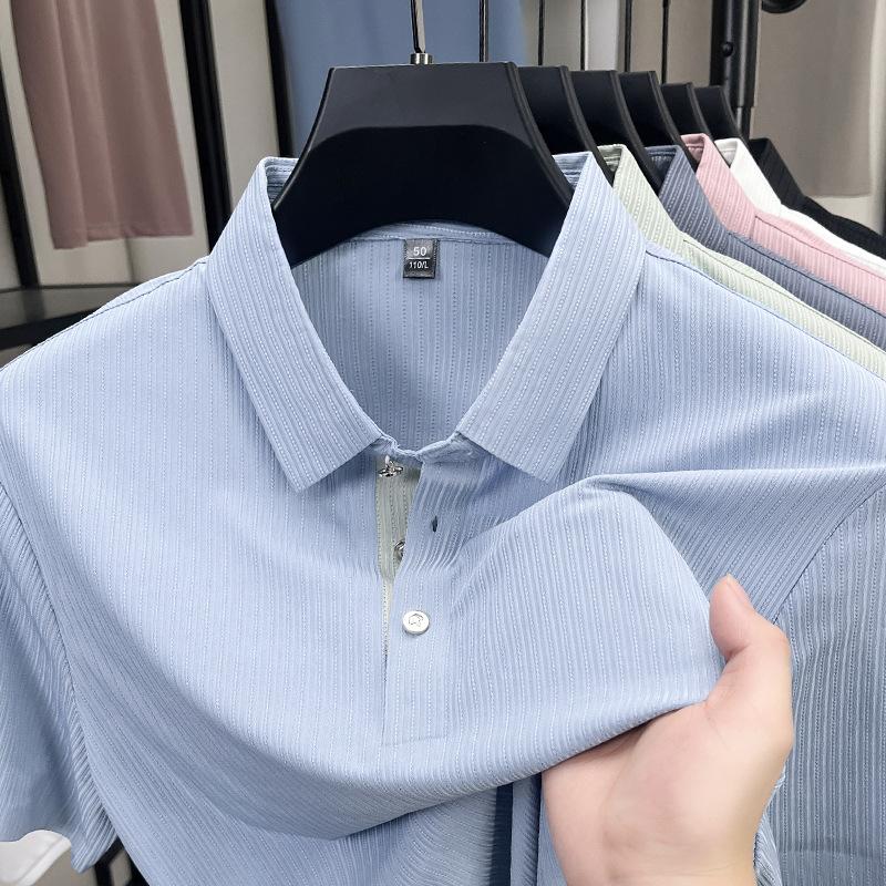 Klasické bezešvé tričko s krátkým rukávem pánské, chladivý top s klopou, polo tričko s polovičním rukávem