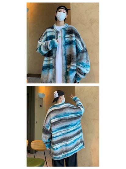 Men's Trendy Color Block Knit Sweater - Autumn/Winter Warm Round Neck Cardigan