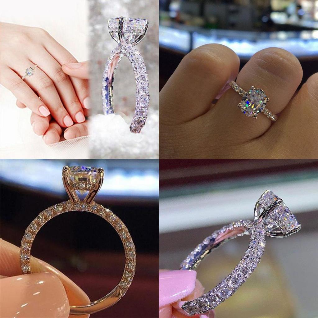 Princess Ring Jewelry With Cubic Zirconia Geometric Design For Engagement And Wedding