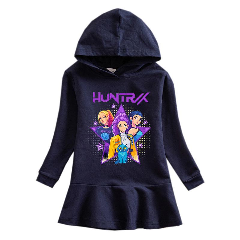 Frühling Herbst Kpop Hexenjagd Team Lotusblatt Rand Cartoon Regenbogen Mädchenkleid Baumwolle Langarm Hoodie Hundert Falten Prinzessinnenkleid