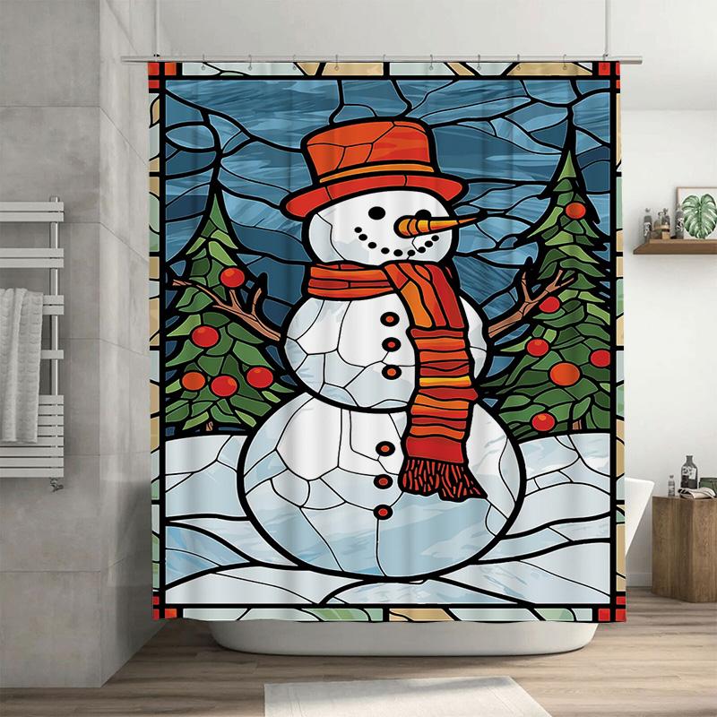 

Tuniu Cute Snowman Winter Holiday Shower Curtain Festive Christmas Bathroom Decor Set W60H190(CM)-1 Pcs