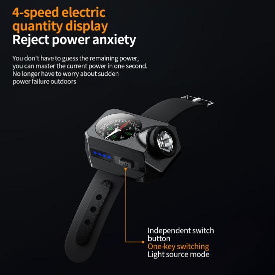 Camping Wrist Light with Compass Adjustable Strap Design Super Bright Waterproof Multiple Lighting Modes LED Flashlight Emergency Light