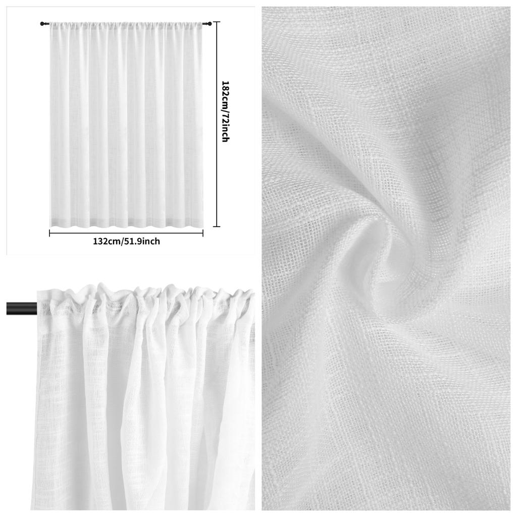 2 Paneele halbtransparente Vorhänge Leinenstruktur durchsichtige Fensterbehänge Lichtfilternde transluzente Paneele für Schlafzimmer Wohnzimmer Terrasse