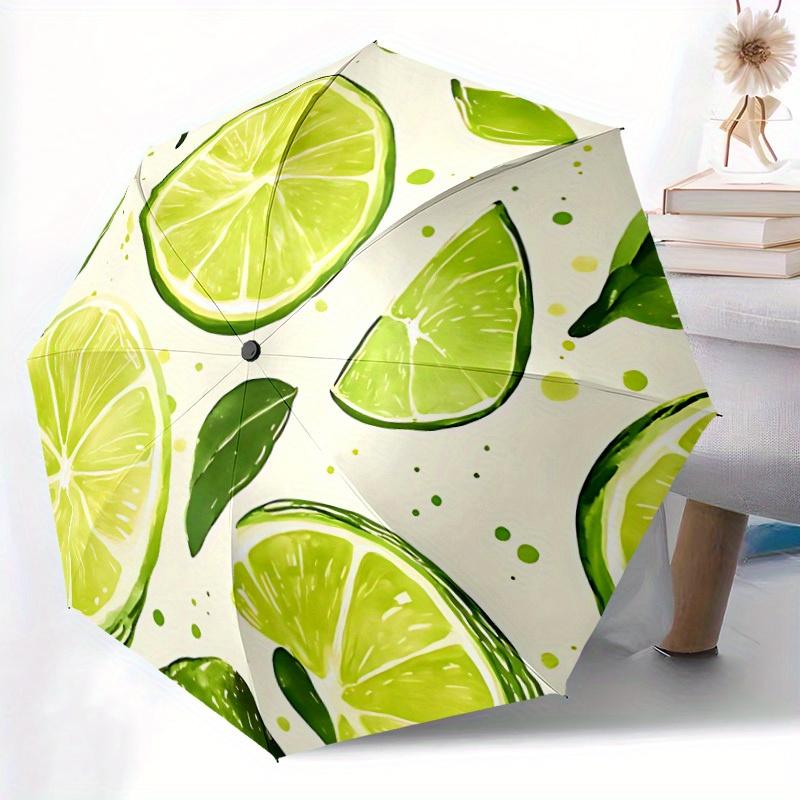 

1pc Lime Slice Automatic Open/Close Umbrella with Cute Lime Slice Design, Green & White Pattern - All-Season Portable Folding
