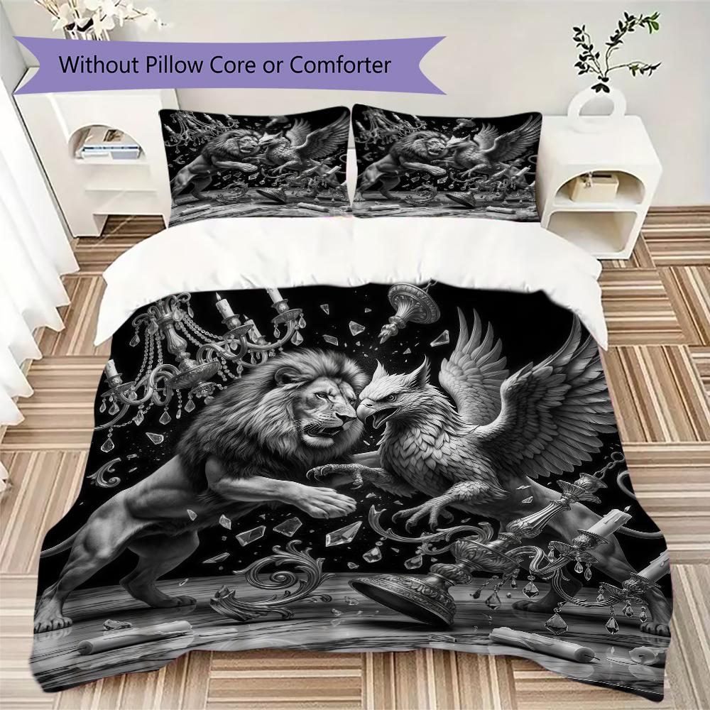 Ferocious Beast Pattern Bedding Uilt Set Uilt Cover Pillowcase Home Decoration Birthday Gift (1 * Duvet Cover + 2 * Pillowcase Without Core)