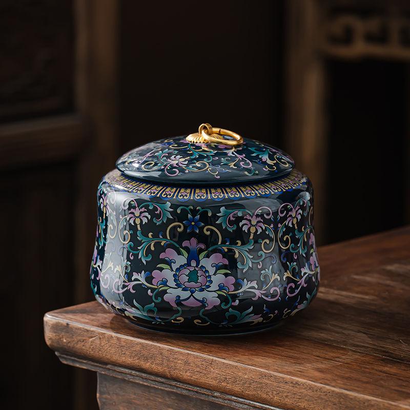 Creative Ink Landscape Pattern Ceramic Tea Caddy with Lid Sealed Moisture-proof Storage Jar Countertop Crafts Decoration Jar