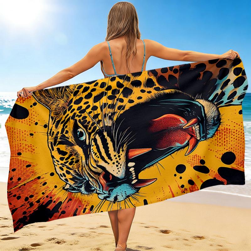 1Pc Leopard Roar Artwork Beach Towel Quick Dry Multiuse For Beach Pool Gym Yoga Home Travel Christmas Halloween Xmas Gift Eg115