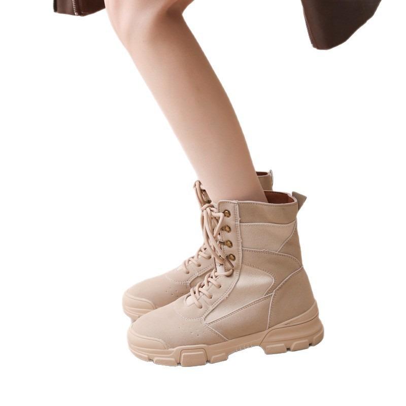 Brown canvas Martin boots women's summer spring and autumn new outdoor hiking shoes versatile desert boots platform short boots