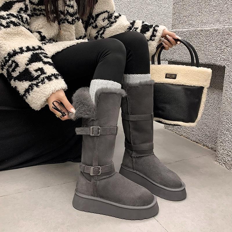 Ruoji @2025 new autumn and winter gray long snow boots winter thick-soled boots thickened non-slip Northeast cotton shoes