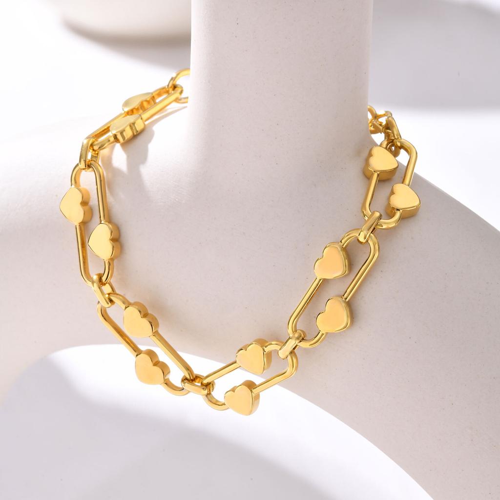 Woman Chain Bracelet For Girls Dainty Stainless Steel Jewelry Heart Links Wristband Mom Girlfriend Valentine's Day Gift