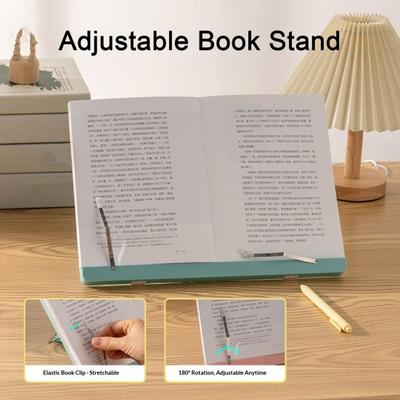 Foldable Reading Bookshelf with Book Clips, Adjustable Book Stand for Reading Writing Drawing, Head-Up Posture Corrector Tablet Stand